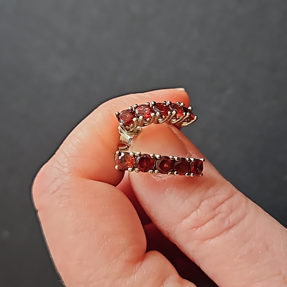 Garnet Curved Bar Drop Earrings Silver